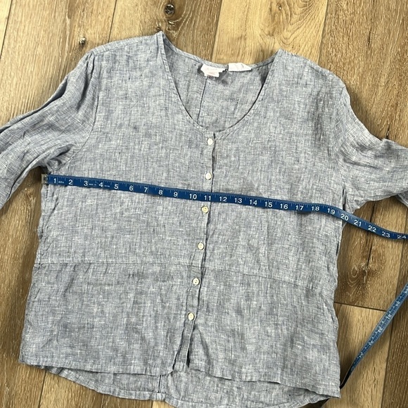 Sigrid Olsen 100% Linen Button Up 3/4 Sleeve Oversized Blouse Chambray Blue - Picture 10 of 11